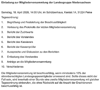 April - Mitgliederversammlung der Landesgruppe Niedersachsen