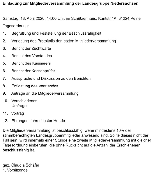April - Mitgliederversammlung der Landesgruppe Niedersachsen